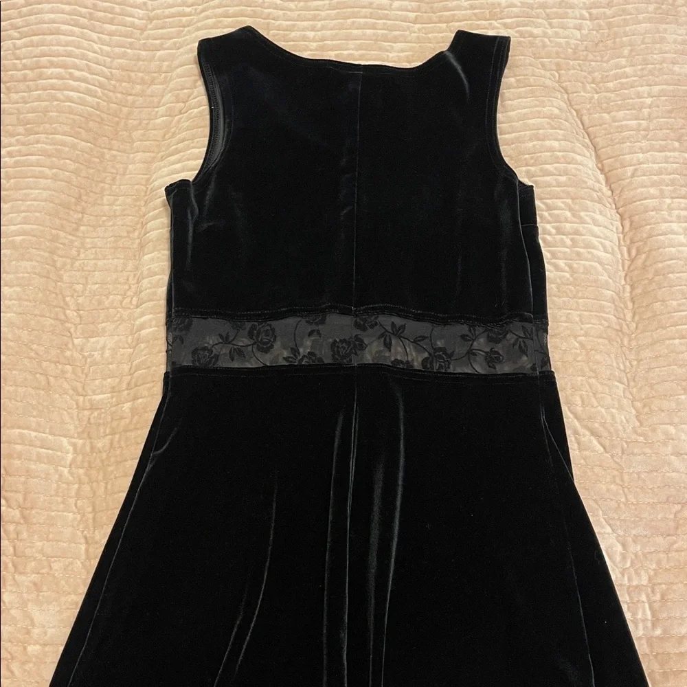90s Black Velvet Mini Dress with Roses Mesh - Picture 4 of 7